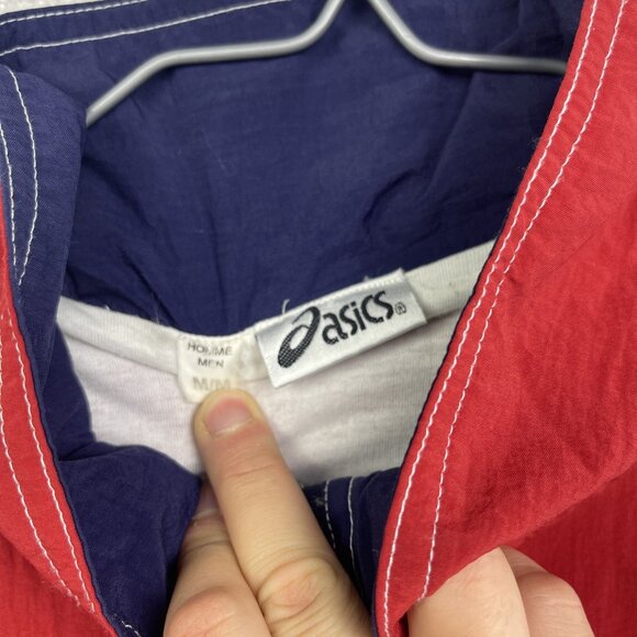 VTG Asics Sporting Gear Windbreaker Jacket Red / Blue Full Zip Men M Back Print - Picture 4 of 12